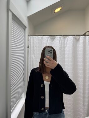 H&M Black Ribbed V-Neck Cardigan